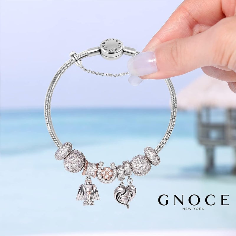 GNOCE Charm Bracelet With Safety Chain Stainless Steel Snake Chain Metal Basic Charm Bracelet DIY Bangle with Round shaped Clasp - Image 4